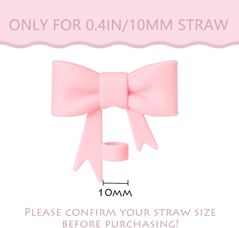 HIUSITY Bow Straw Cover Topper for Stanley Cup,Silicone Beige Pink Straws Toppers for Tumbler with Handle 40oz,Cute 10mm/0.4in Covers Cap,Reusable Lids for Stanleys Cups Accessories, 4Pcs - Image 2